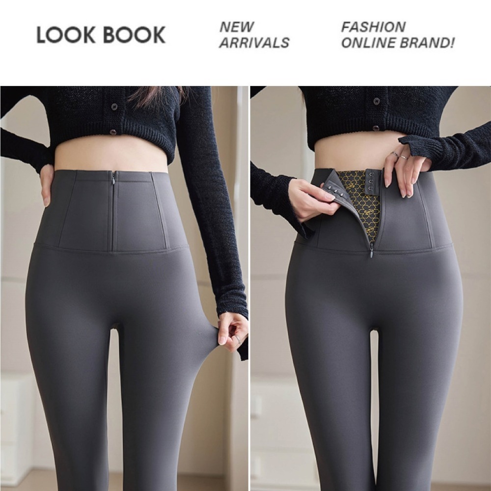 【Helena】拉鍊鯊魚褲 加絨提臀芭比褲 瑜珈褲 彈力內搭褲 健身高腰收腹打底褲 秋冬季 褲子女【C233】-細節圖3