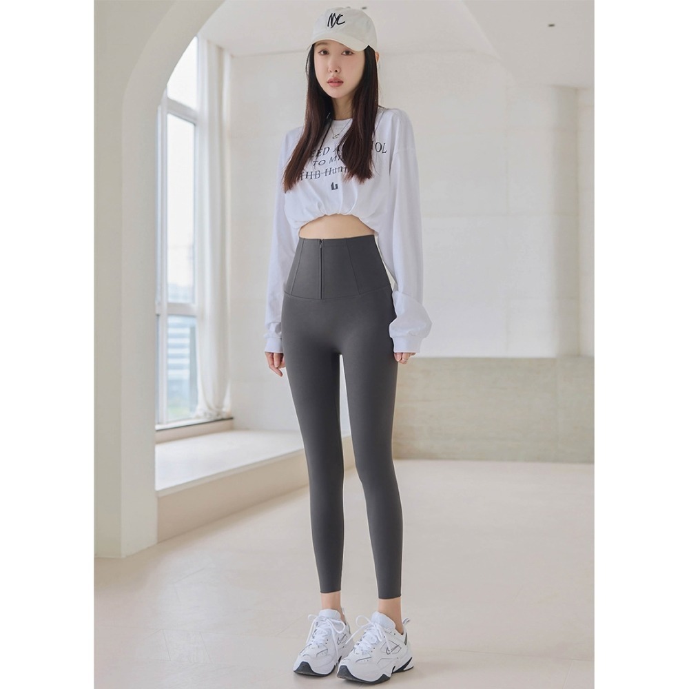 【Helena】拉鍊鯊魚褲 加絨提臀芭比褲 瑜珈褲 彈力內搭褲 健身高腰收腹打底褲 秋冬季 褲子女【C233】-細節圖7