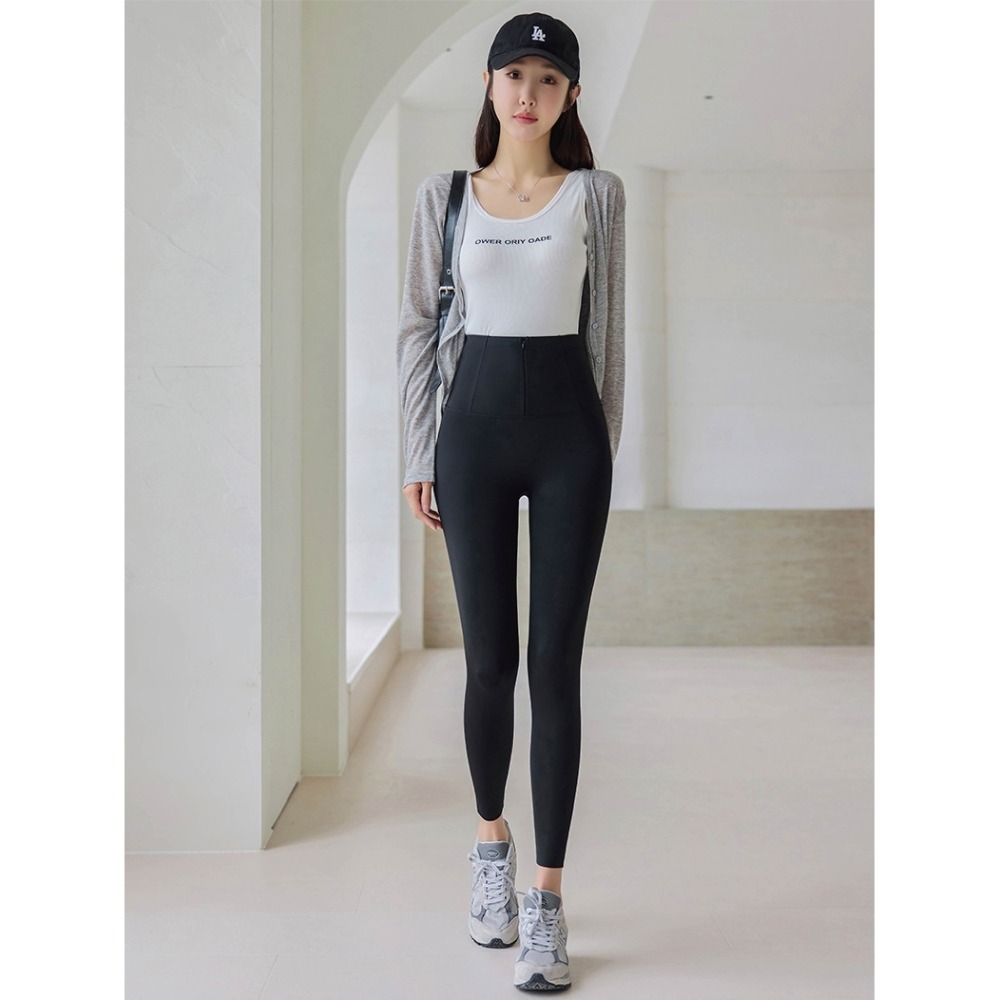 【Helena】拉鍊鯊魚褲 加絨提臀芭比褲 瑜珈褲 彈力內搭褲 健身高腰收腹打底褲 秋冬季 褲子女【C233】-細節圖8