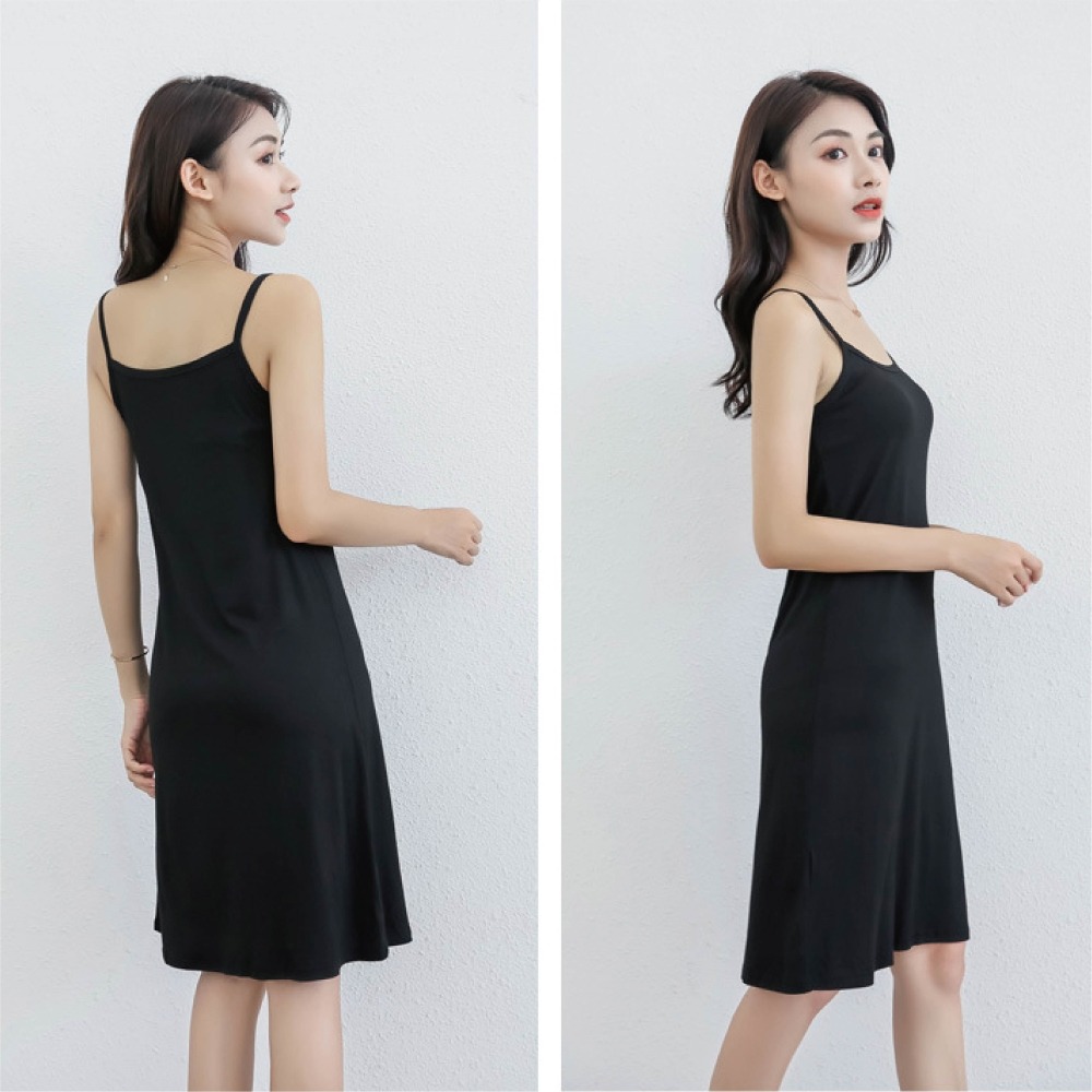 【Helena】莫代爾輕薄涼爽無袖吊帶裙 連身裙 素色顯瘦百搭長裙 背心裙 打底單穿皆可 裙子女 女裝【A1105】-細節圖4