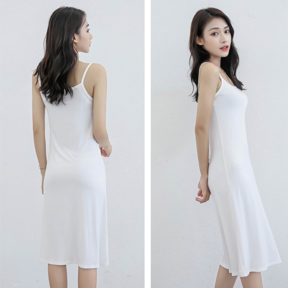 【Helena】莫代爾輕薄涼爽無袖吊帶裙 連身裙 素色顯瘦百搭長裙 背心裙 打底單穿皆可 裙子女 女裝【A1105】-細節圖5