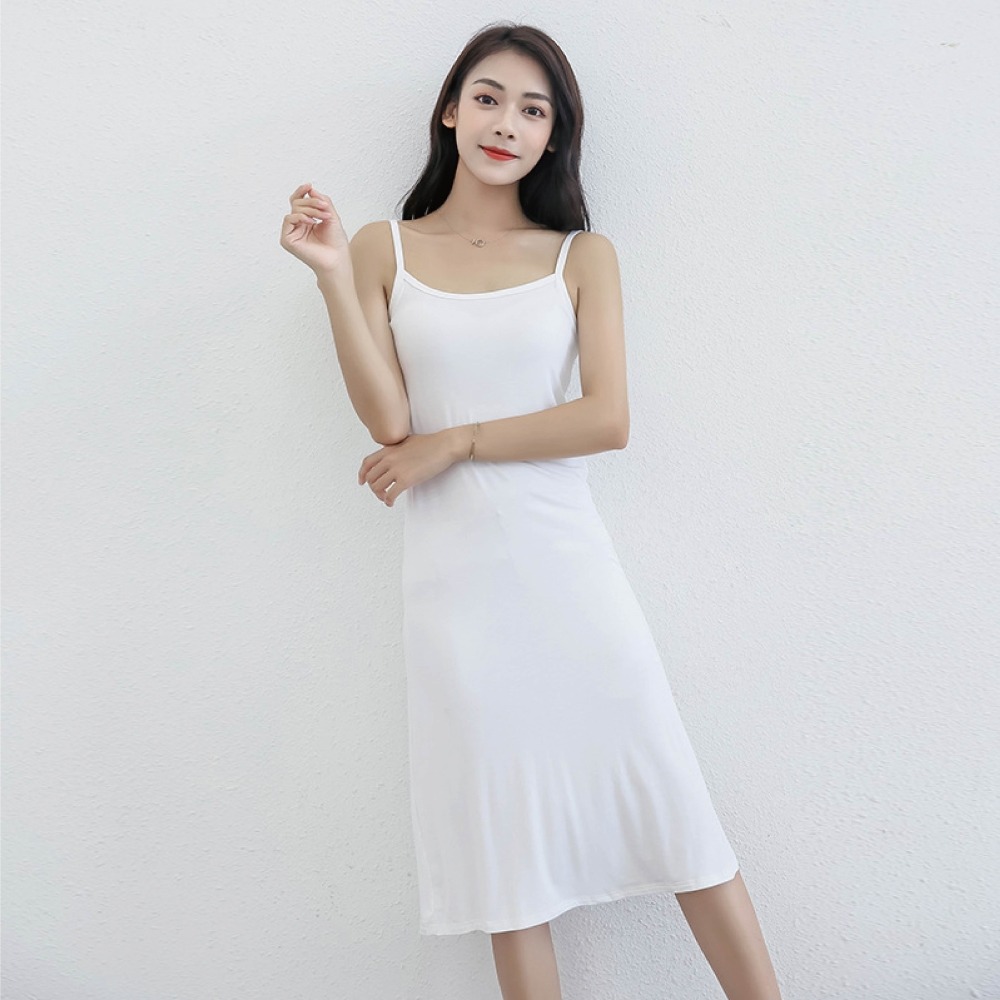 【Helena】莫代爾輕薄涼爽無袖吊帶裙 連身裙 素色顯瘦百搭長裙 背心裙 打底單穿皆可 裙子女 女裝【A1105】-細節圖6