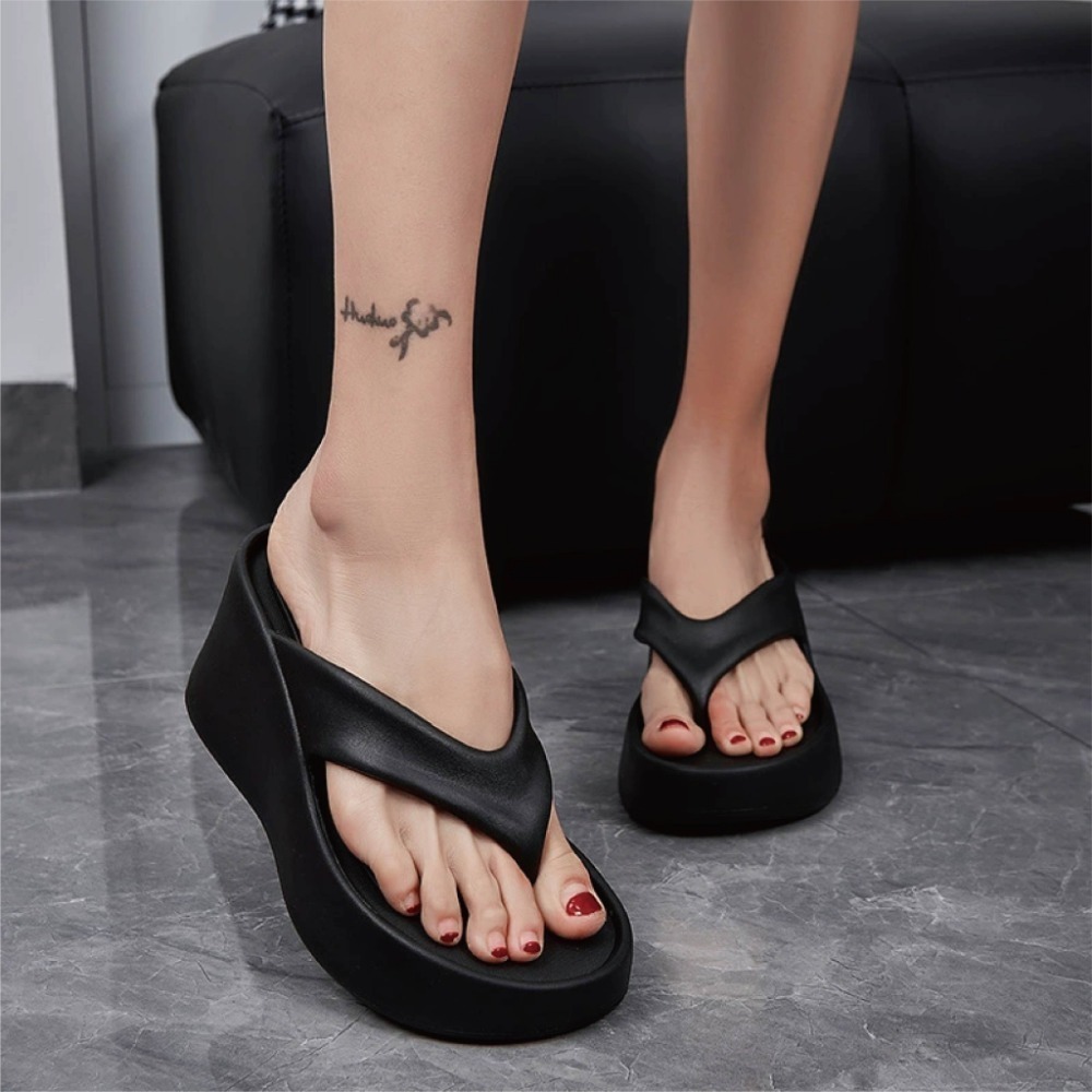 【7-ELEVEN門市團購】休閒人字拖 厚底夾腳拖鞋 坡跟防滑防水拖鞋 增高鞋 平底涼鞋 素色時尚百搭拖鞋【T12】-規格圖9