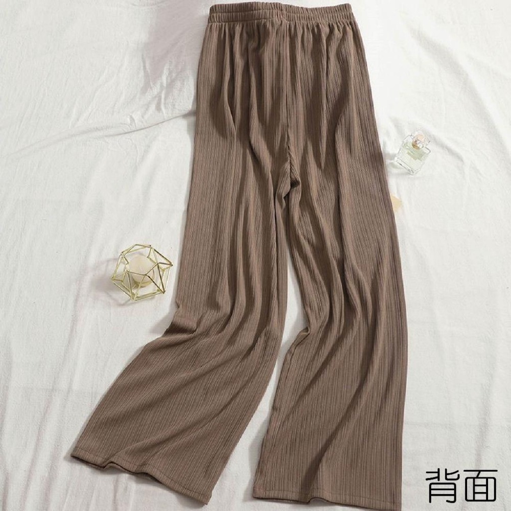 【海麗娜】冰絲高腰闊腿褲 薄款鬆緊腰寬褲 垂墜感顯瘦直筒寬鬆涼感韓版大尺碼休閒褲 長褲女【C1241】-細節圖4