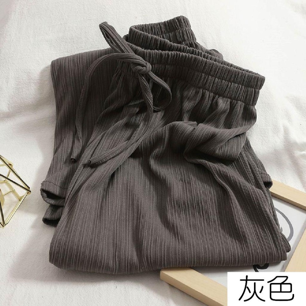 【海麗娜】冰絲高腰闊腿褲 薄款鬆緊腰寬褲 垂墜感顯瘦直筒寬鬆涼感韓版大尺碼休閒褲 長褲女【C1241】-細節圖8
