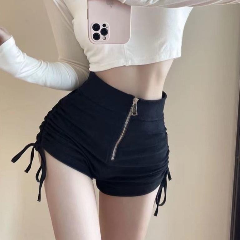 【限時購】【海麗娜】拉鍊抽繩彈力短褲 真理褲 三分褲 包臀短褲 小香風修身顯瘦夜店性感超高腰短褲 短褲女【C111】-細節圖9