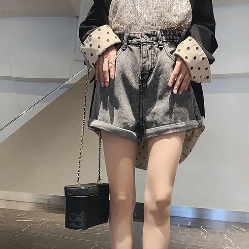 【海麗娜】韓版復古高腰鬆緊捲邊牛仔短褲 休閒褲 短褲 褲子 熱褲 運動短褲 女裝 休閒短褲 高品質【C112】-細節圖5