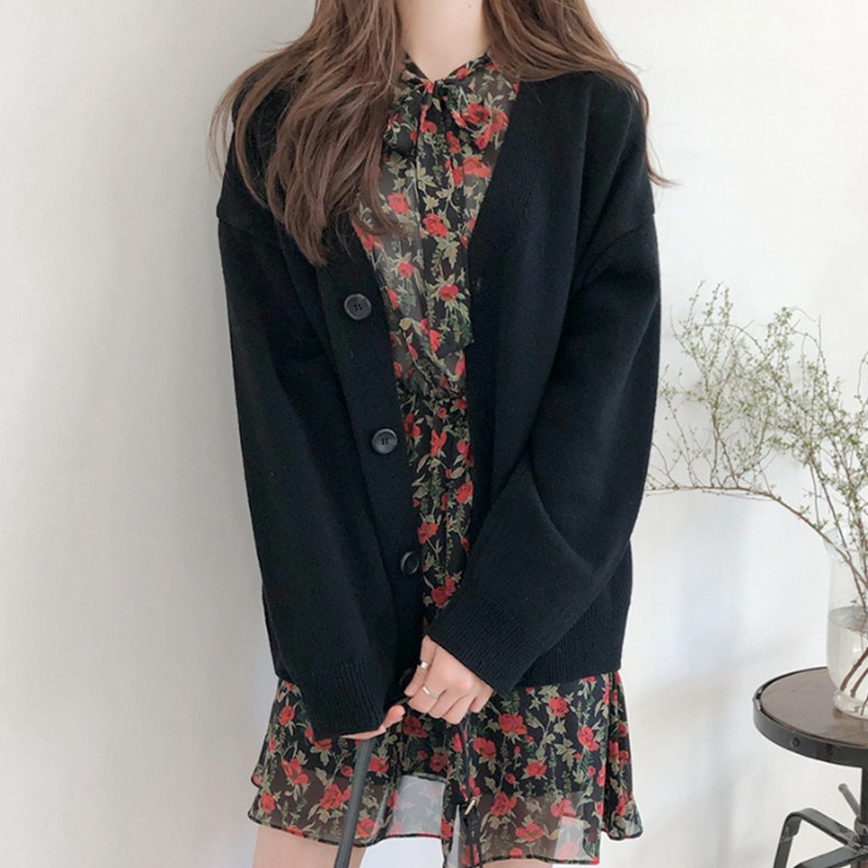 【海麗娜】韓版顯瘦V領針織外套 百搭外套 針織 女裝 衣服 外套 針織上衣 針織外套 寬鬆慵懶 文青【A114】-規格圖9