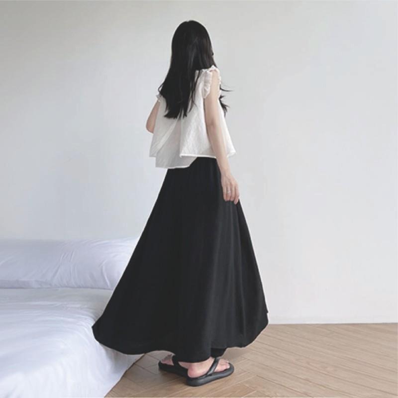 【海麗娜】高腰冰絲褲裙 垂感裙褲 百褶闊腿褲 休閒寬褲 A字半身寬鬆顯瘦慵懶風飄飄百搭褲 褲子女【C1204】-細節圖2