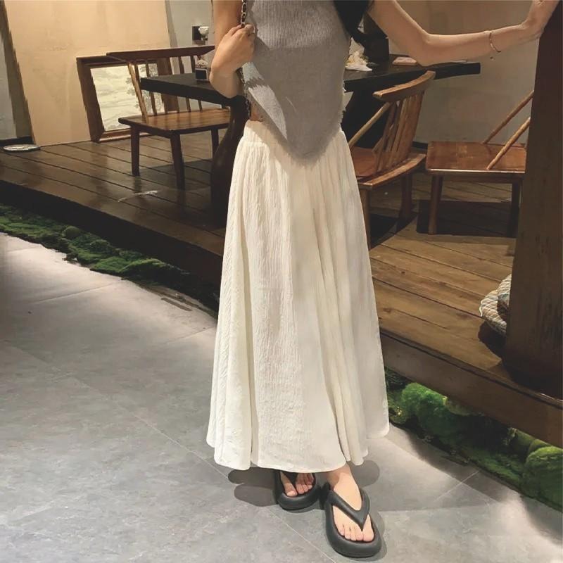 【海麗娜】高腰冰絲褲裙 垂感裙褲 百褶闊腿褲 休閒寬褲 A字半身寬鬆顯瘦慵懶風飄飄百搭褲 褲子女【C1204】-細節圖3