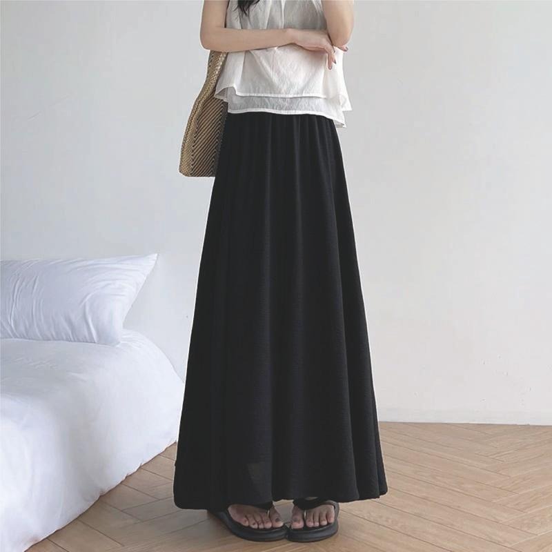 【海麗娜】高腰冰絲褲裙 垂感裙褲 百褶闊腿褲 休閒寬褲 A字半身寬鬆顯瘦慵懶風飄飄百搭褲 褲子女【C1204】-細節圖4