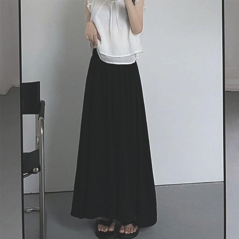 【海麗娜】高腰冰絲褲裙 垂感裙褲 百褶闊腿褲 休閒寬褲 A字半身寬鬆顯瘦慵懶風飄飄百搭褲 褲子女【C1204】-細節圖6