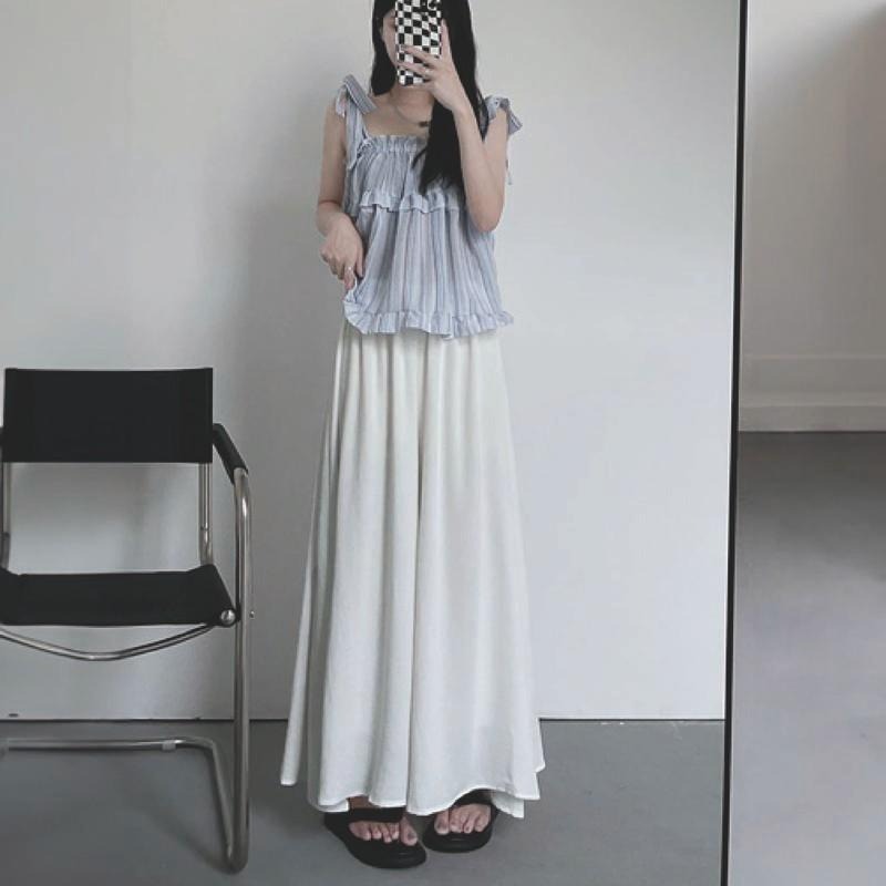 【海麗娜】高腰冰絲褲裙 垂感裙褲 百褶闊腿褲 休閒寬褲 A字半身寬鬆顯瘦慵懶風飄飄百搭褲 褲子女【C1204】-細節圖7