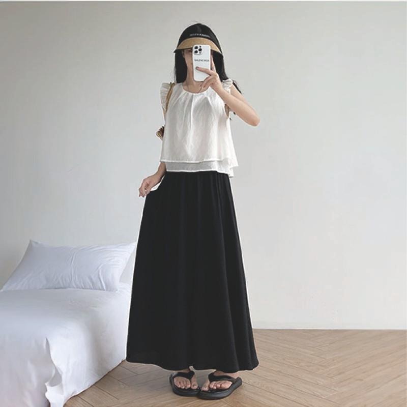 【海麗娜】高腰冰絲褲裙 垂感裙褲 百褶闊腿褲 休閒寬褲 A字半身寬鬆顯瘦慵懶風飄飄百搭褲 褲子女【C1204】-細節圖8