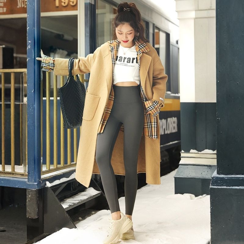 【海麗娜】羊羔絨鯊魚褲 嬰兒絨高腰內搭褲 加絨彈力打底褲 瑜伽褲 長褲 顯瘦保暖緊身提臀收腹韓版防寒運動【C243】-細節圖3