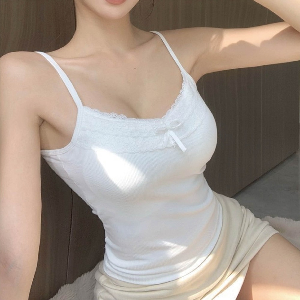【限時購】【海麗娜】蕾絲花邊背心 吊帶背心 帶胸墊免穿內衣 短版上衣 細肩帶背心 修身顯瘦短款外搭 女裝【A1232】-細節圖8