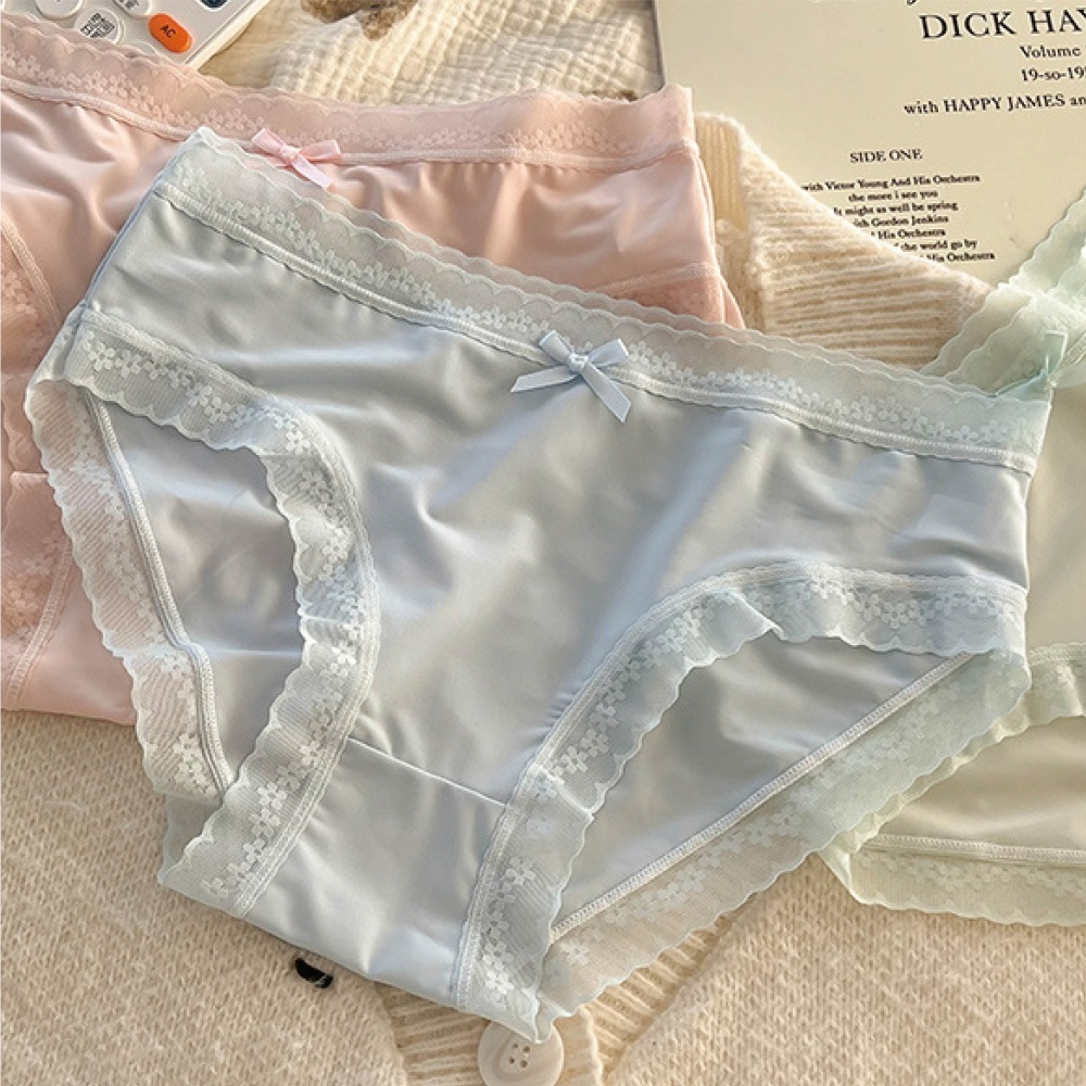 【海麗娜】日系蕾絲冰絲內褲 無痕內褲 少女內褲 透氣性感簡約中腰三角褲 學生內褲 女裝 內褲女【E110】-細節圖3
