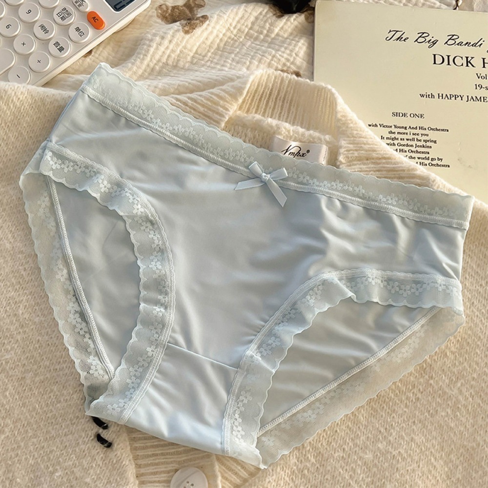 【海麗娜】日系蕾絲冰絲內褲 無痕內褲 少女內褲 透氣性感簡約中腰三角褲 學生內褲 女裝 內褲女【E110】-細節圖6