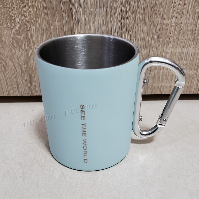 【NIUI SHOP】水杯 304不鏽鋼 露營水杯 隨手杯 漱口杯 咖啡杯 外出水杯 雙層隔熱 可掛包包 A1-細節圖2