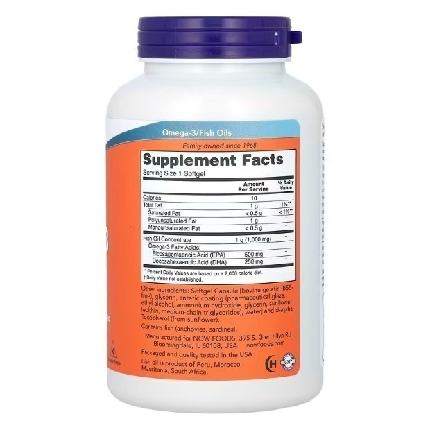 美國代購 Now Food Ultra 魚油 Omega-3 OMEGA3 500 EPA 250 DHA 180顆-細節圖2