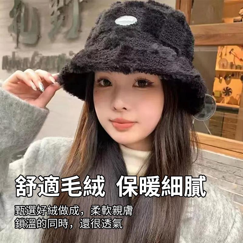 🔥台灣出貨🔥保暖漁夫帽 羊羔絨帽 羊羔毛帽 女漁夫帽 保暖毛帽 秋冬毛帽 毛絨帽 絨毛帽 格紋帽 漁夫帽 『小胖子購物』-細節圖7
