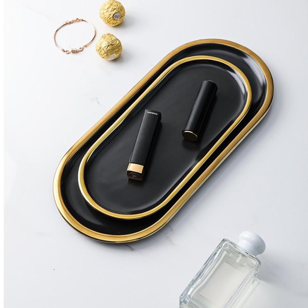 🔥快速出貨🔥輕奢風大理石紋托盤 鍍金大理石盤 首飾盤 咖啡廳托盤 西餐餐盤 首飾收納 鑰匙盤 拍照飾品『小胖子居家』-細節圖8