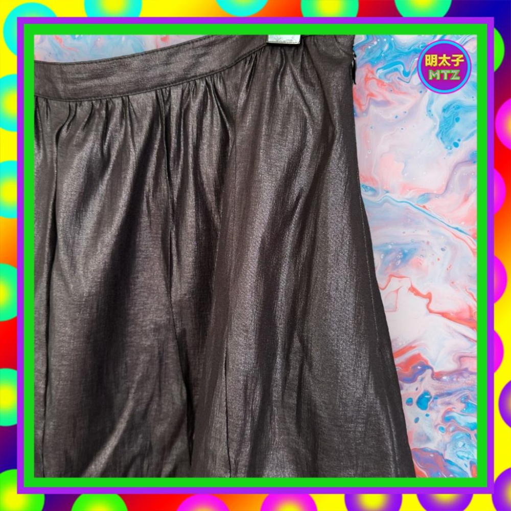 二手 BIANCO 黑色 珠光感 抓褶 A字型 蕾絲網眼下擺 高腰 28 長裙 F1218 【明太子 古著應召站】-細節圖2