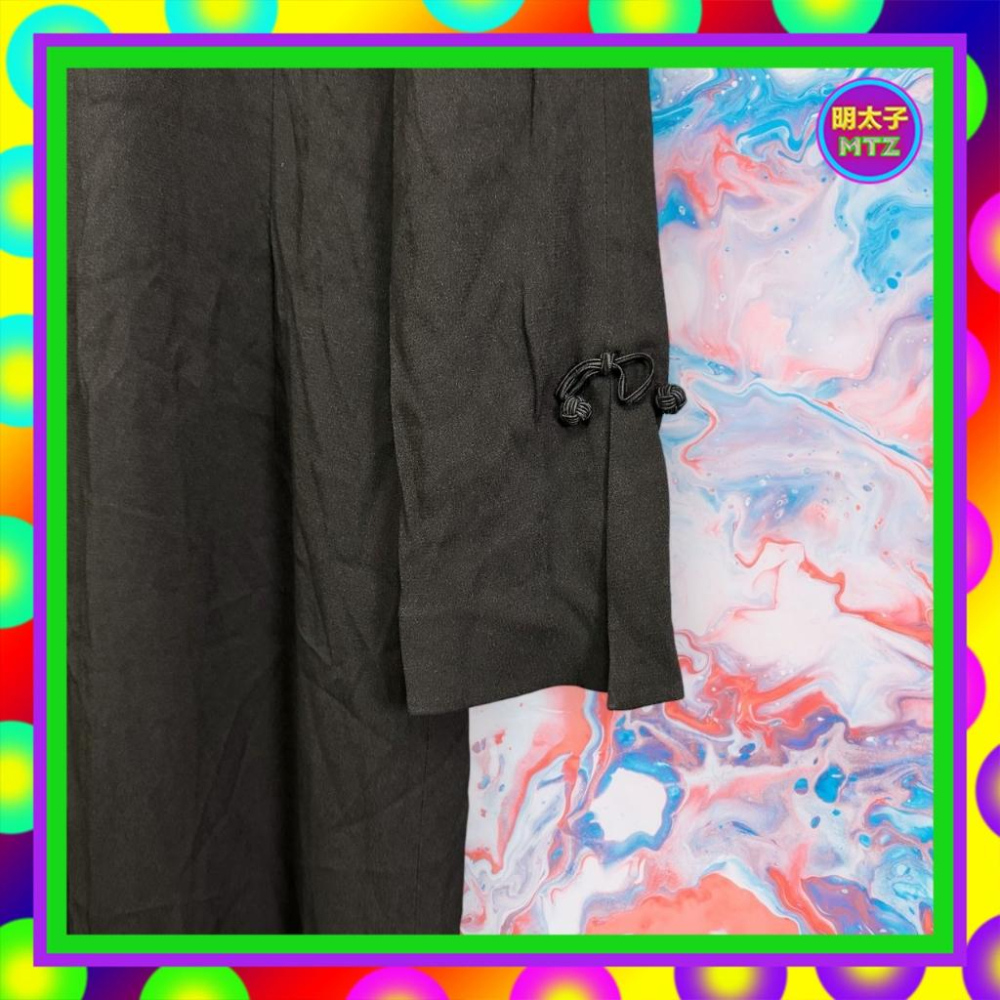 二手 日本製 Maiosn de Toiles 黑色 中國風 彈性 開衩 長袖 洋裝 F1214 【明太子 古著應召站】-細節圖2