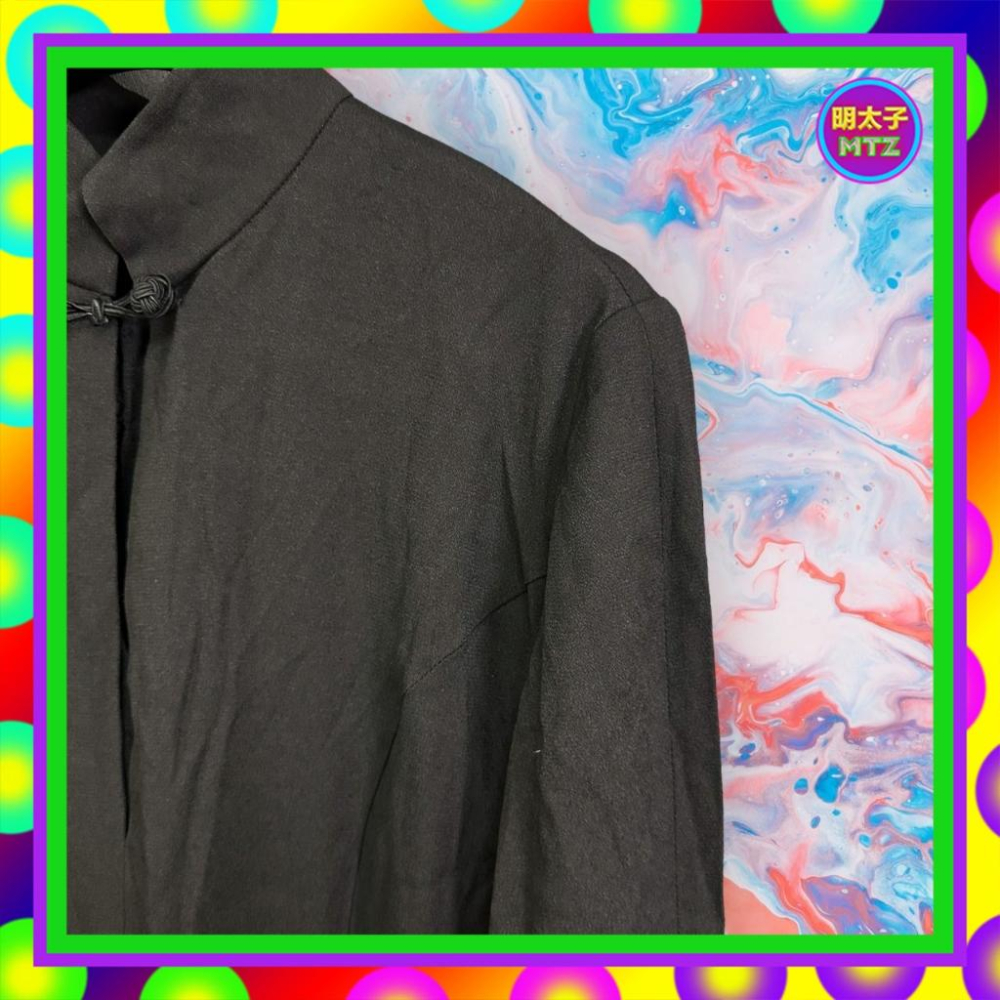 二手 日本製 Maiosn de Toiles 黑色 中國風 彈性 開衩 長袖 洋裝 F1214 【明太子 古著應召站】-細節圖3