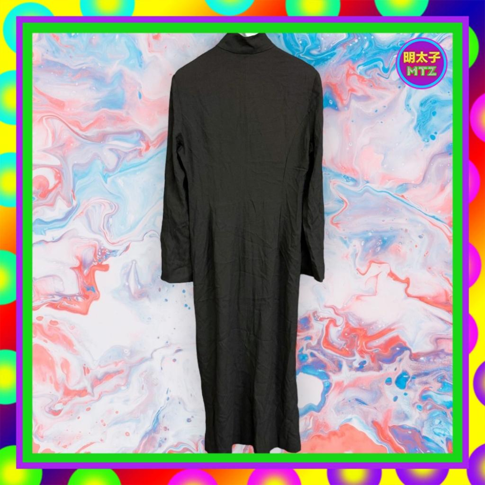 二手 日本製 Maiosn de Toiles 黑色 中國風 彈性 開衩 長袖 洋裝 F1214 【明太子 古著應召站】-細節圖4