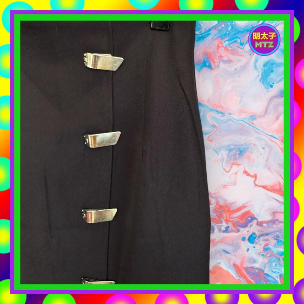 二手 ATT 黑色 輕薄 金湖壓釦 窄版 高腰 27 長裙 F1213 【明太子 古著應召站】-細節圖2