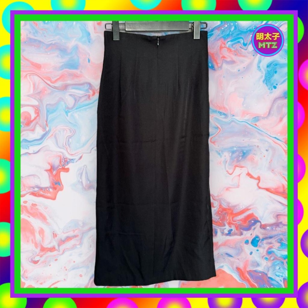 二手 ATT 黑色 輕薄 金湖壓釦 窄版 高腰 27 長裙 F1213 【明太子 古著應召站】-細節圖4