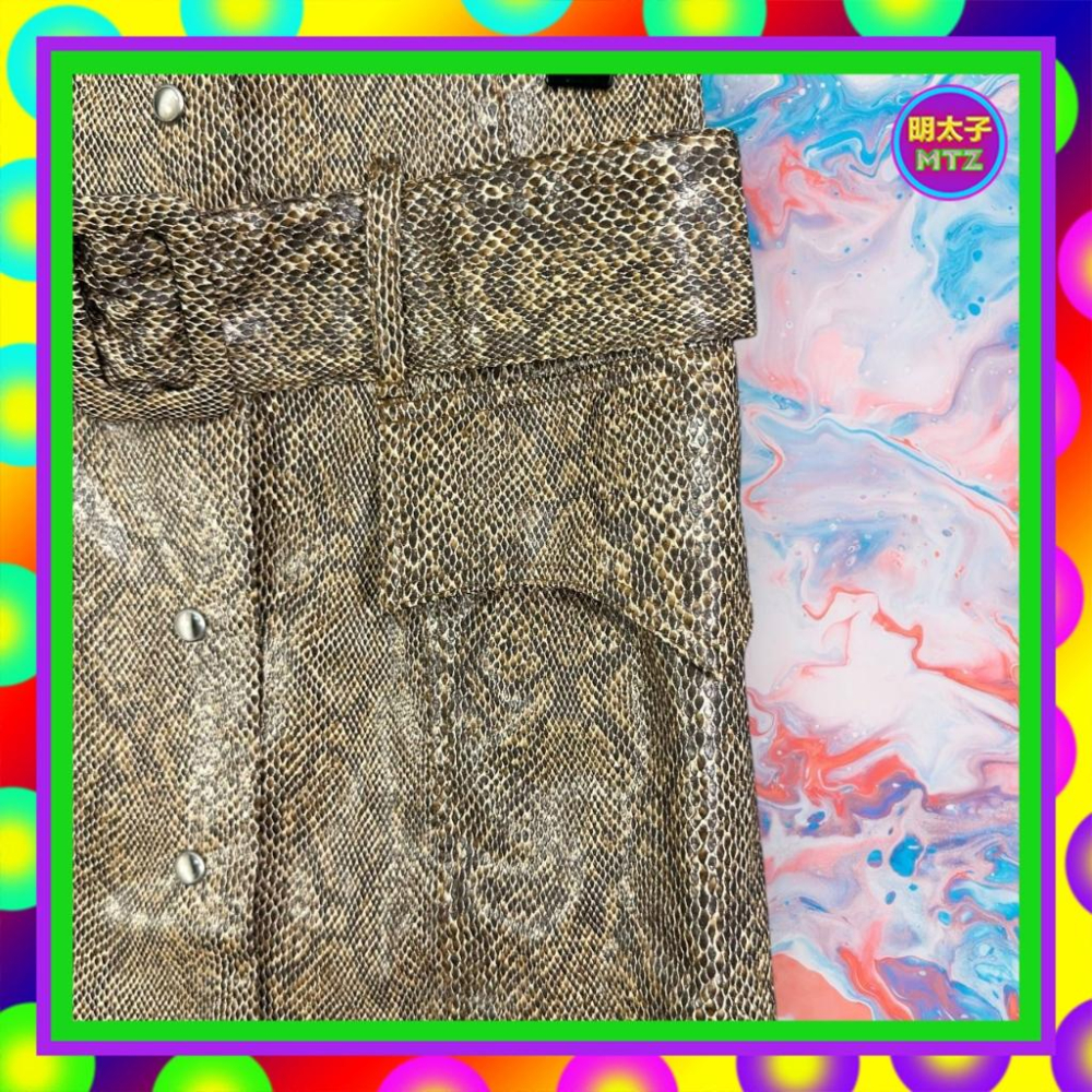 二手  NANUSHKA 匈牙利製 蛇紋仿皮 附腰帶 排釦 高腰 26 長裙 F1213 【明太子 古著應召站】-細節圖2