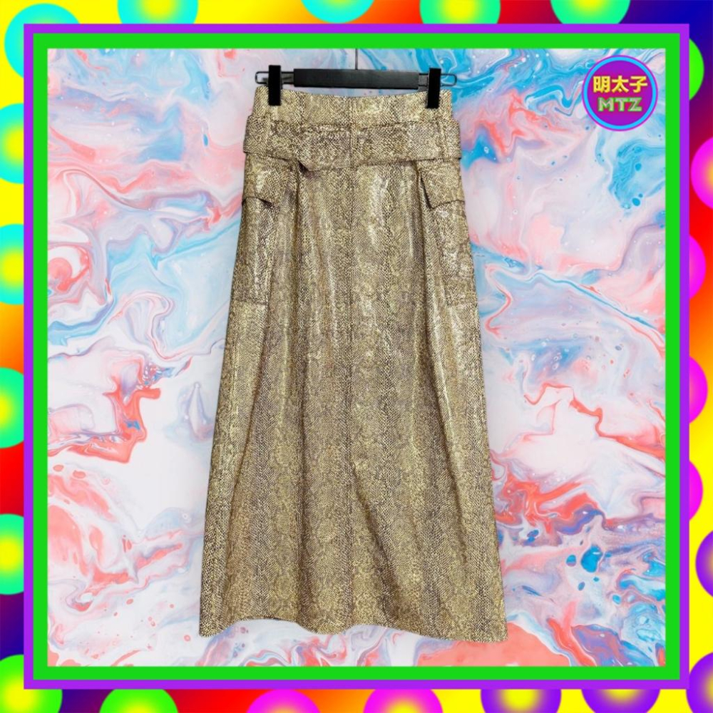 二手  NANUSHKA 匈牙利製 蛇紋仿皮 附腰帶 排釦 高腰 26 長裙 F1213 【明太子 古著應召站】-細節圖3