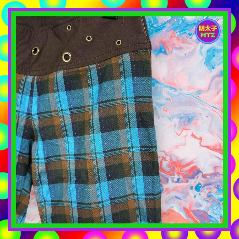 二手 ACTRESS 咖藍配色 微金蔥 高彈性 喇叭 低腰 28 長褲 F1213 【明太子 古著應召站】-細節圖2