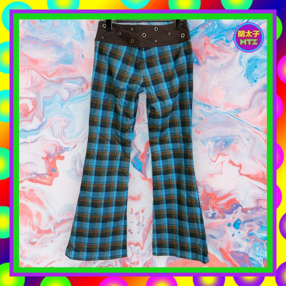 二手 ACTRESS 咖藍配色 微金蔥 高彈性 喇叭 低腰 28 長褲 F1213 【明太子 古著應召站】-細節圖3