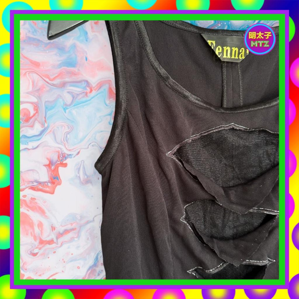 二手 FENNAIL 黑色 菱角網眼透洞 彈性 背心 F1213 【明太子 古著應召站】-細節圖2