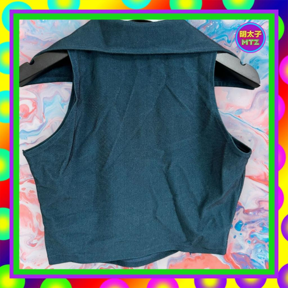 二手 ANADA 深藍珠光 削肩 彈性 短版 背心 F1201 【明太子 古著應召站】-細節圖3