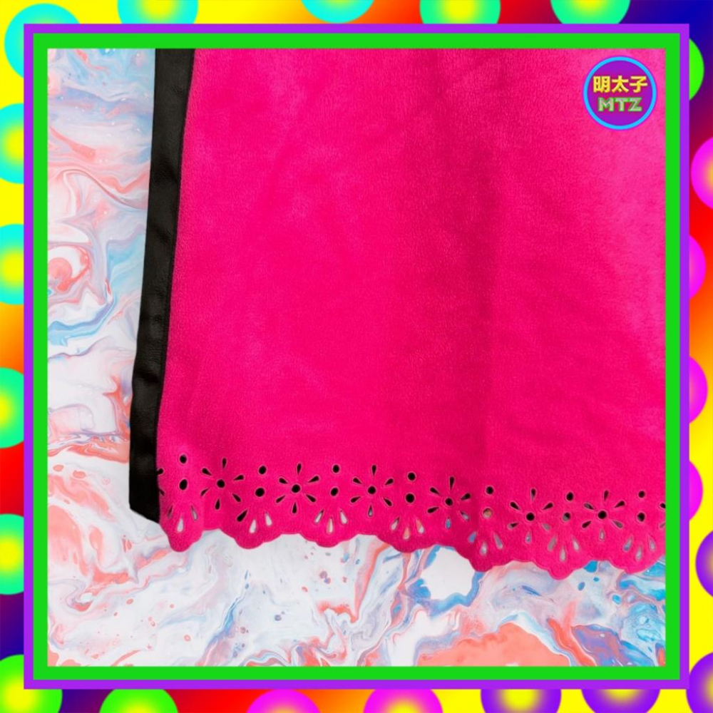 二手 CHAVANA 桃紅咖配色 絨布 拼接 合身 高腰 26 長裙 F1129 【明太子 古著應召站】-細節圖2