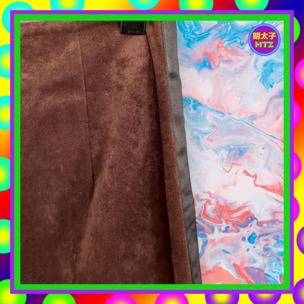 二手 CHAVANA 桃紅咖配色 絨布 拼接 合身 高腰 26 長裙 F1129 【明太子 古著應召站】-細節圖3