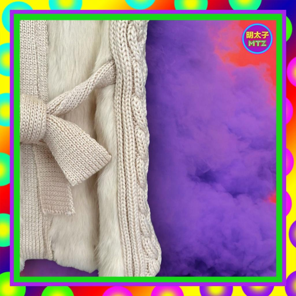 二手 CANDACE 米色 毛衣 拼接 真毛 略厚 略彈性 腰綁帶 背心 MG3 【明太子 古著應召站】-細節圖3