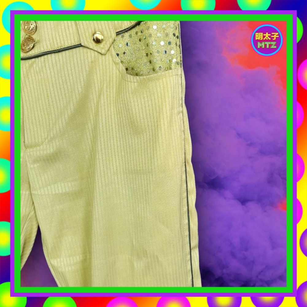 二手 ACTRESS 淺黃色 線條 略亮面 彈性 亮片 口袋 喇叭 低腰 29 長褲 F1124 【明太子 古著應召站】-細節圖2
