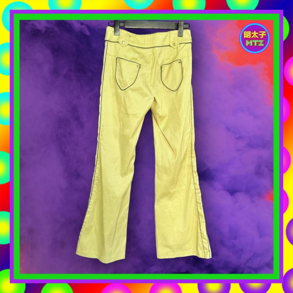 二手 ACTRESS 淺黃色 線條 略亮面 彈性 亮片 口袋 喇叭 低腰 29 長褲 F1124 【明太子 古著應召站】-細節圖3