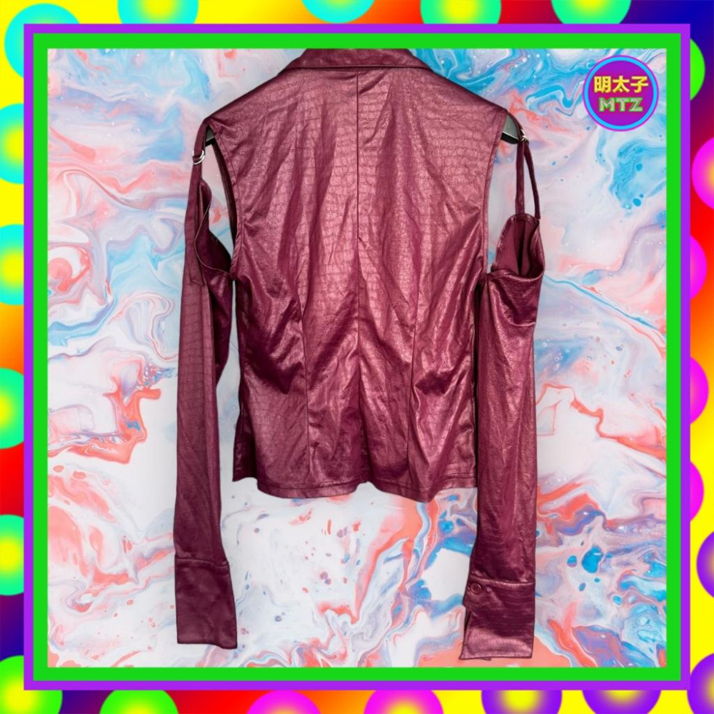 二手 BEST&T 紫色 蛇紋 彈性 微光澤 露臂 長袖 襯衫 F1124 【明太子 古著應召站】-細節圖4