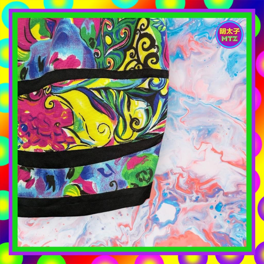 二手 CHAVANA  彩色 印花 拼接 高腰 27 短裙 F1124 【明太子 古著應召站】-細節圖2