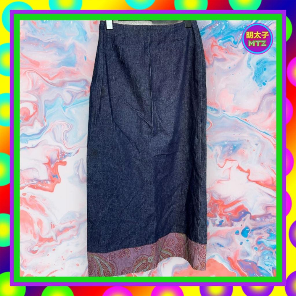 二手 法國製 AXARA 藍色 輕薄牛仔 彈性 高腰 25 長裙 F1124 【明太子 古著應召站】-細節圖4