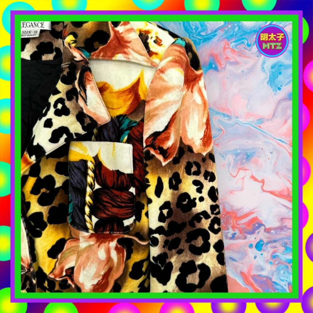 二手 REFINED ELEGANCE 彩色 印花 絨布 口袋 收腰 短版 外套 MG2 【明太子 古著應召站】-細節圖2