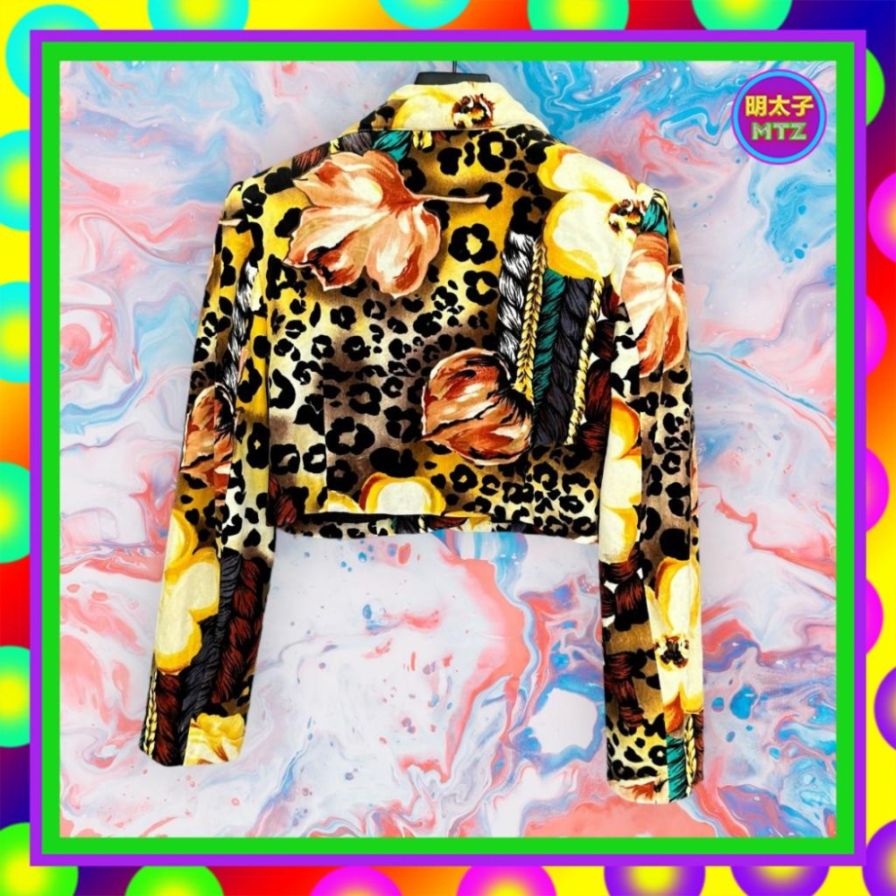 二手 REFINED ELEGANCE 彩色 印花 絨布 口袋 收腰 短版 外套 MG2 【明太子 古著應召站】-細節圖3