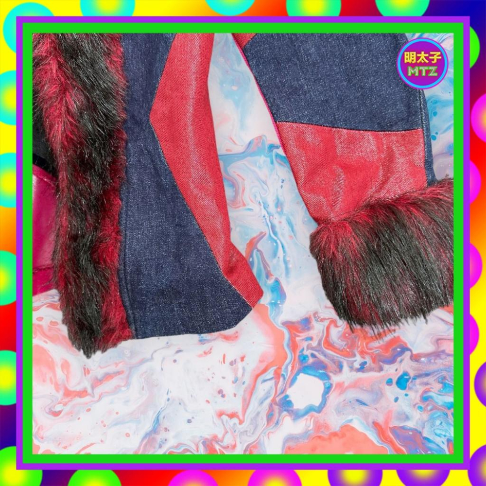 二手 MISSHATO 酒紅桃紅深藍 拼接 滾毛 彈性 牛仔 外套 MG2 【明太子 古著應召站】-細節圖3