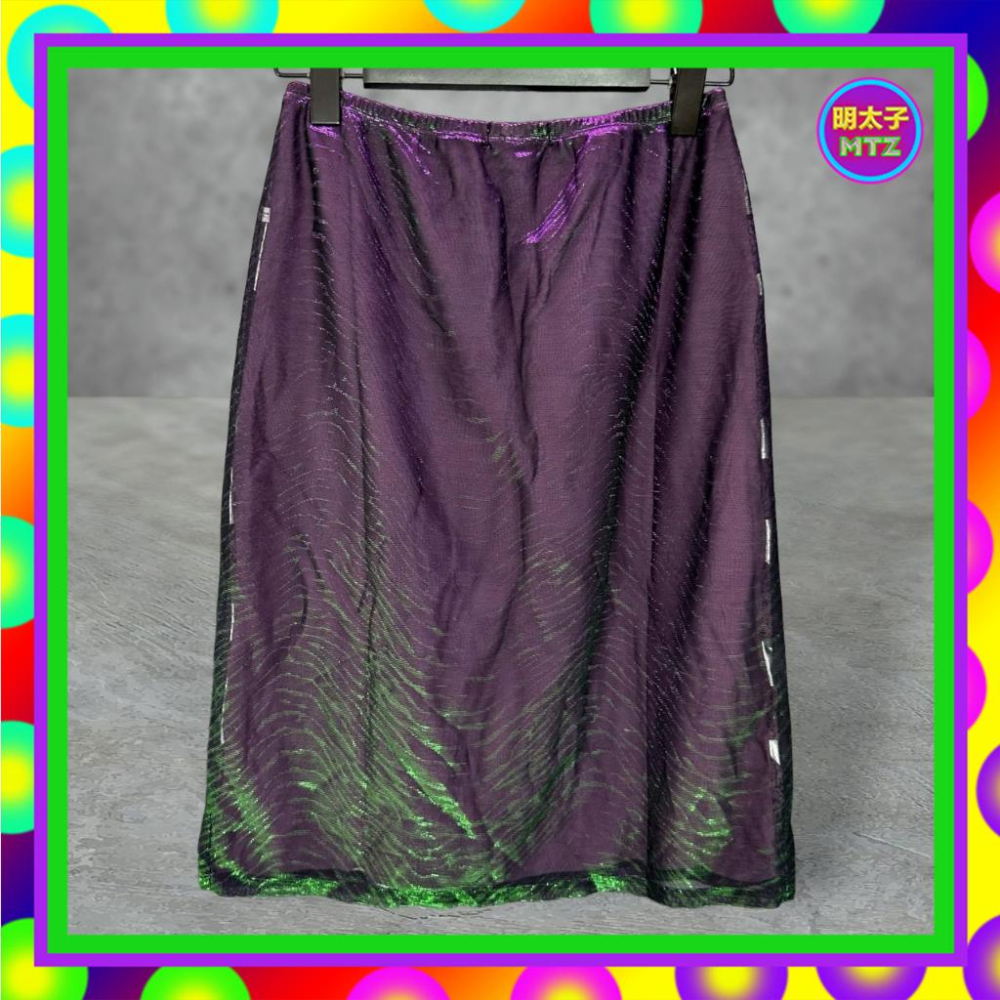 Custo Barcelona 西班牙製 紫綠變色 雙層 外薄紗 內燙銀微厚 鬆緊 高腰 27 短裙 F703-細節圖4